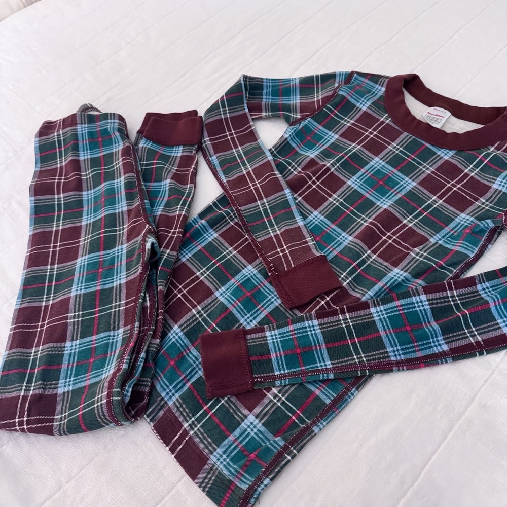 Hanna Andersson Organic Cotton Pajamas Size 12 Boy Girl Plaid Long Sleeve EUC